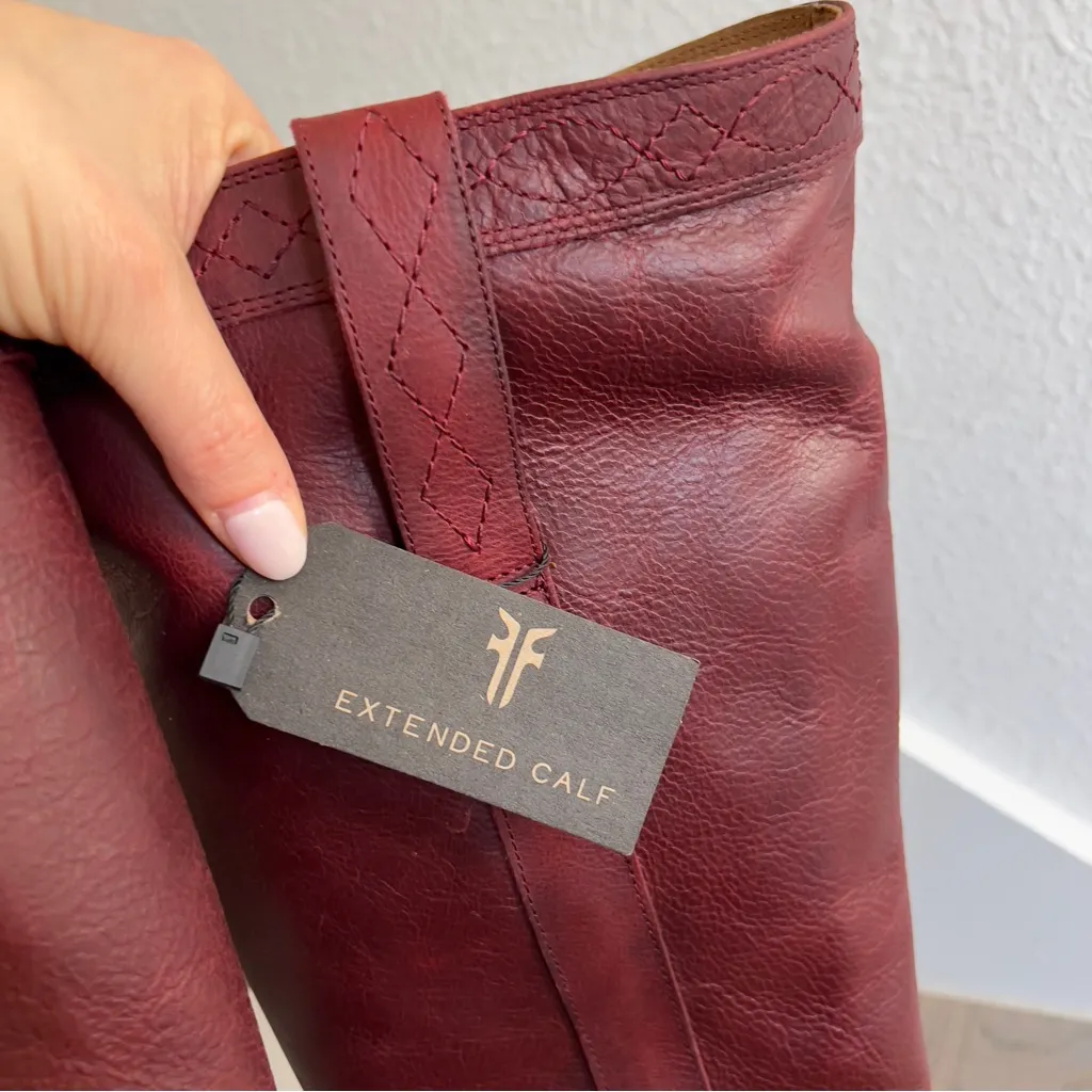 NWOB Frye Anthropologie Kate Pull-On Riding Boots in Merlot Red - Wide Calf - Image 9