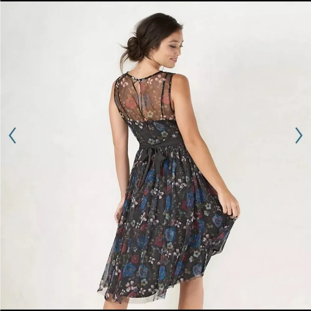 LC Lauren Conrad 16 Disney Snow White Black Floral Fit and Flare High Low Dress - Image 3