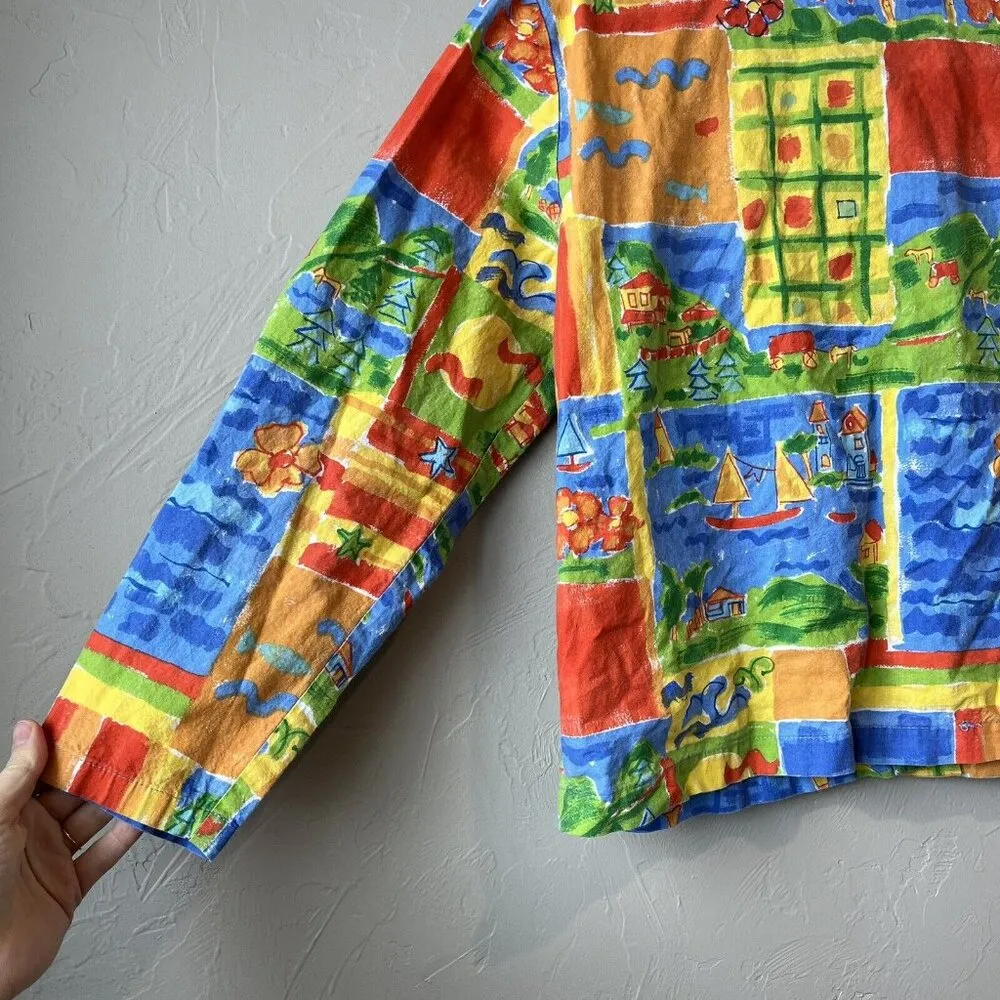 Vintage Coldwater Creek Novelty Print Button Up Shirt Art To Wear Abstract Paint - Image 7