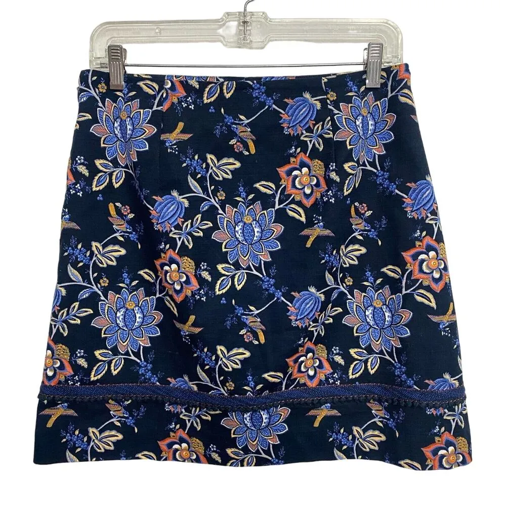 Loft Mini Skirt Women’s Floral A-line Blue Size M Casual Aesthetic Church Office - Image 2