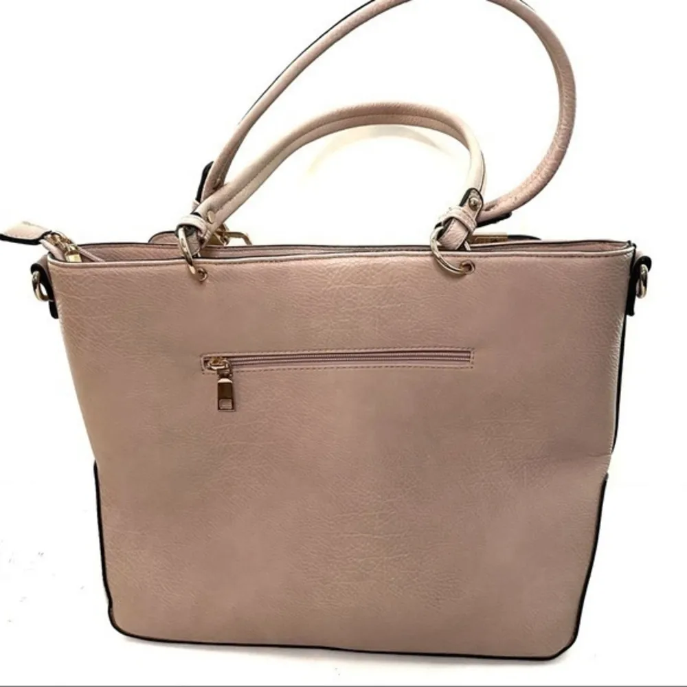 Light Pink Fashion Tote Crystal and Gold Studded Accents Square Style - Image 2