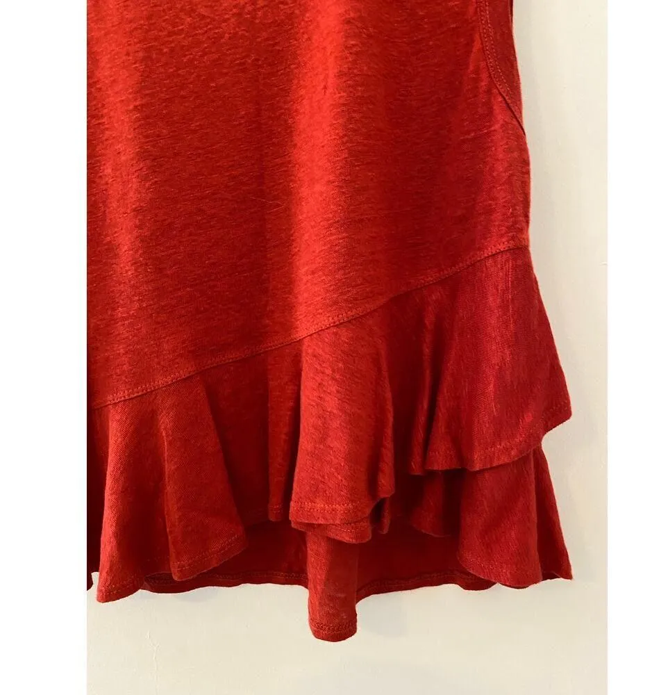 ALC 100% Linen Tomato Soup Red Asymmetric Sleeveless Tank Top Soft EUC S Ruffle - Image 5