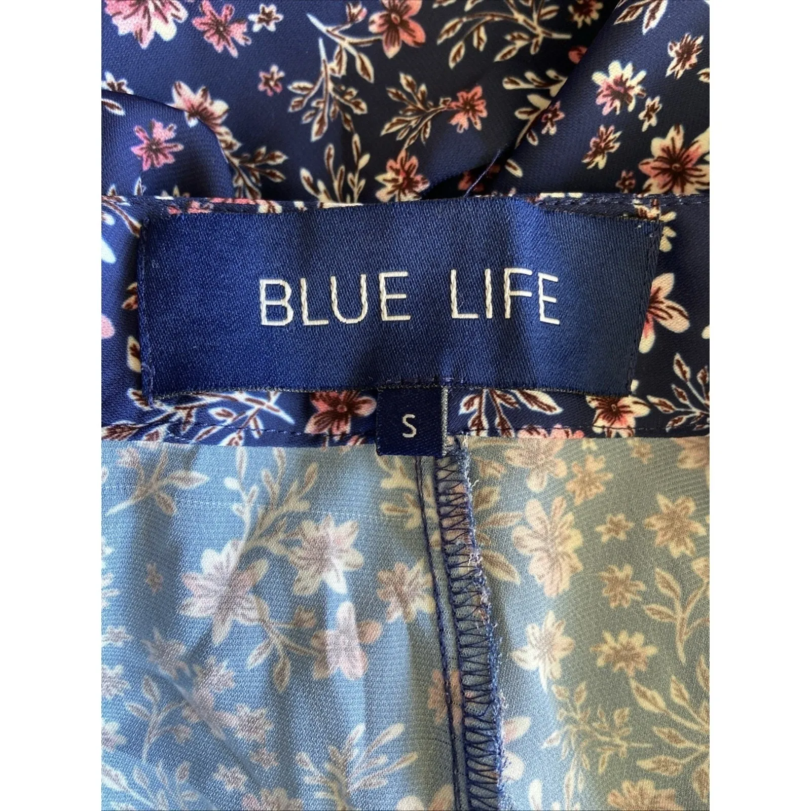 Blue Life Navy Blue Allover Floral Flower Wide Leg Pull On Pants Womens Small - Image 9