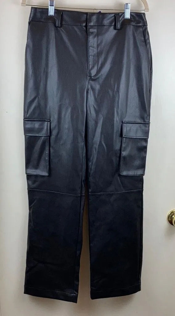Cara Santana x Apt.9 New Black Vegan Leather High Rise Cargo Pants A149 Size 10 - Image 1