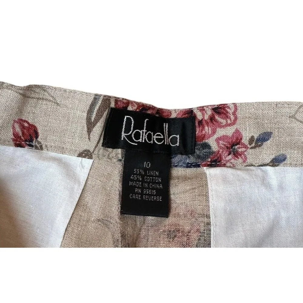 Vtg Rafaella Linen Blend High Waisted Floral Shorts Culottes Cottage Boho Sz 10 - Image 4