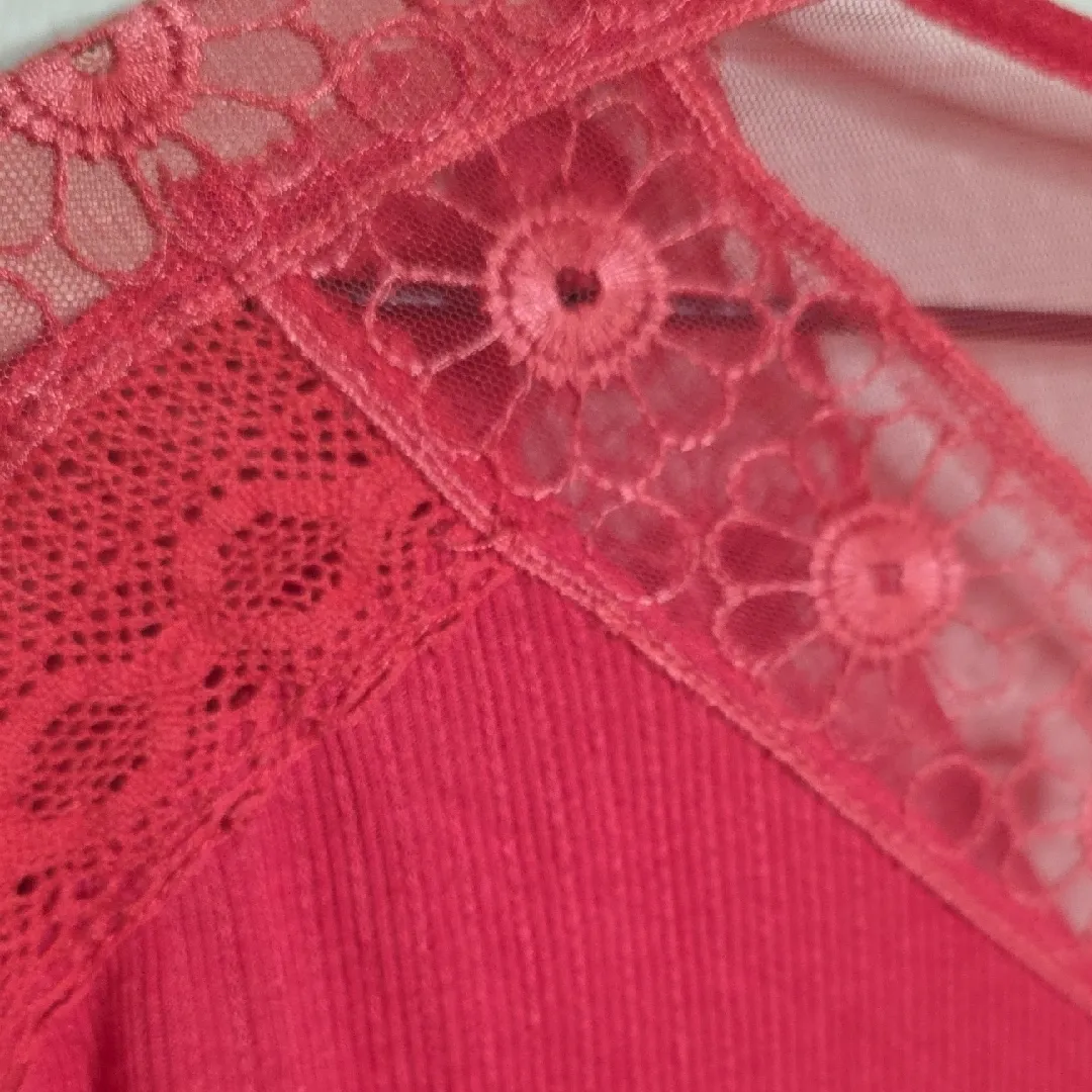 Free People Lola Top Lace Long Sleeve Small Knit Rose Crimson Womens Size Small - Image 7