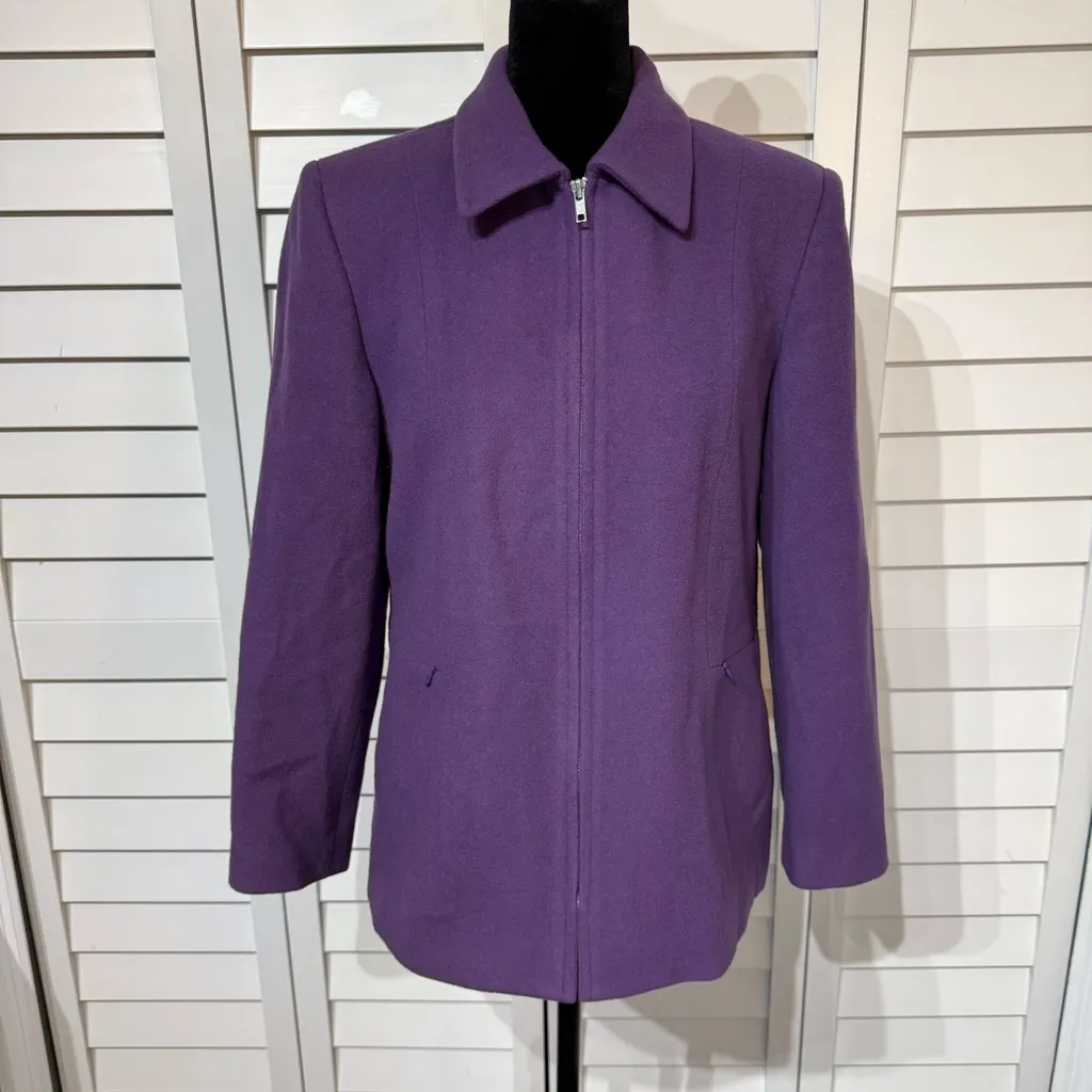 Vintage Harvé Benard Petite Purple Wool Cashmere Blend Zip Jacket Size 4P - Image 7