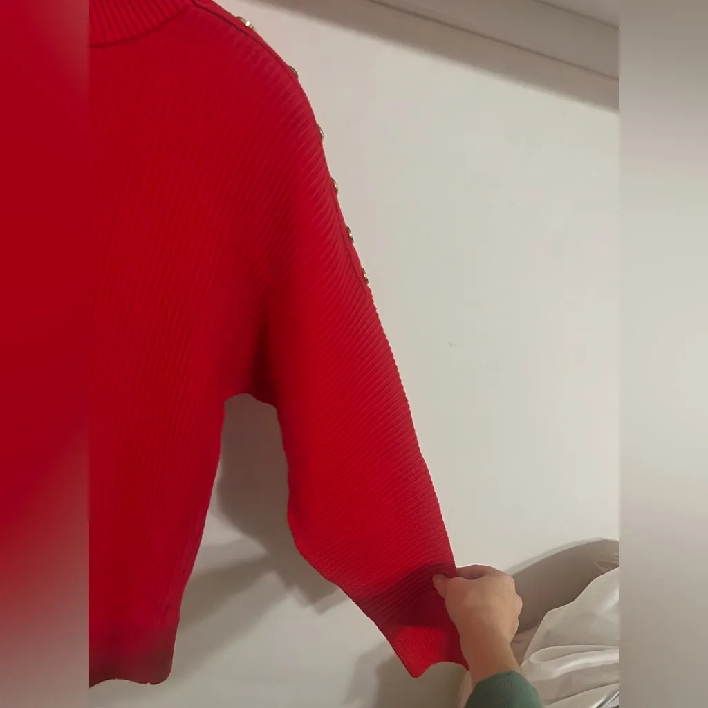 Tahari Vibrant Red Ribbed Knit Sweater - Image 3