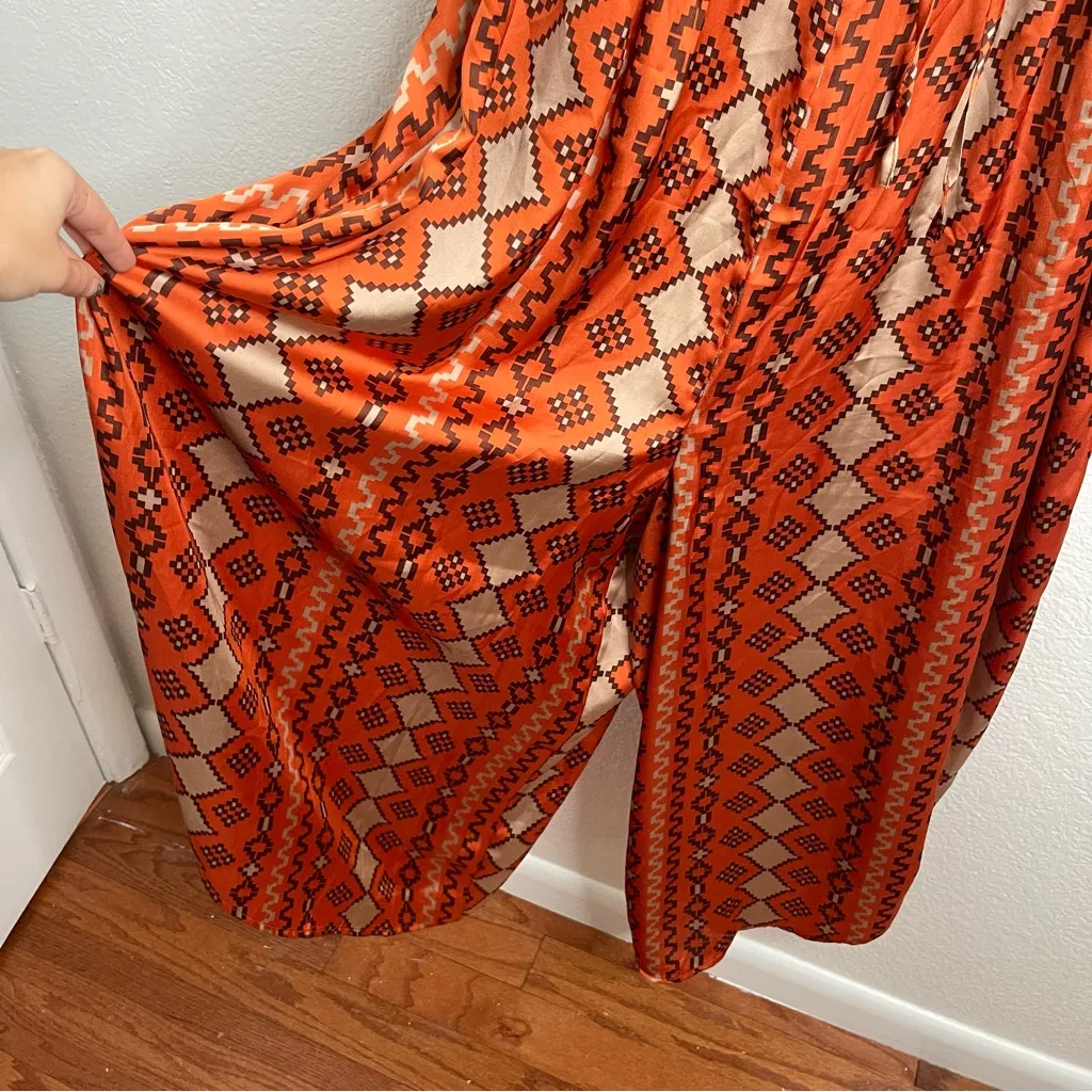 Cato Jumpsuit Wide Leg Satin Orange Patterned Boho Size 22/24 - Image 2