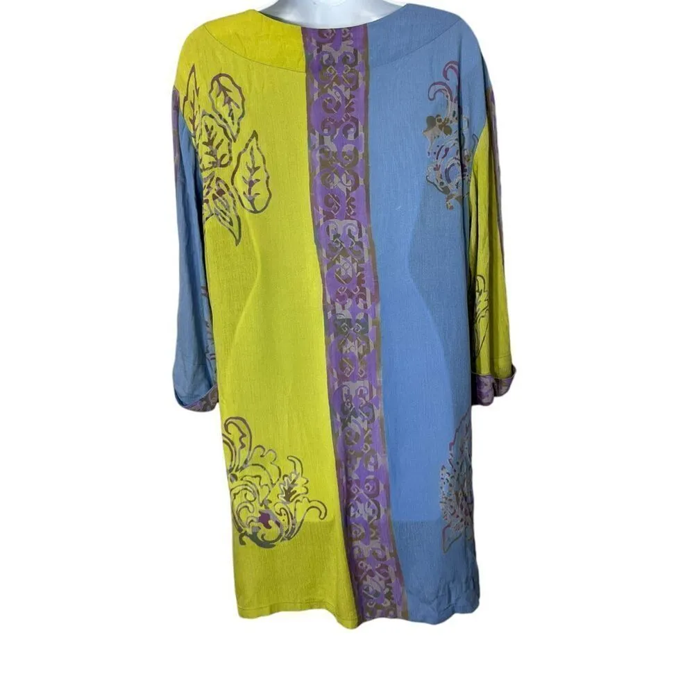 Soft Surroundings Purple Green Batik Print Rayon One Button Cardigan Blazer M - Image 7