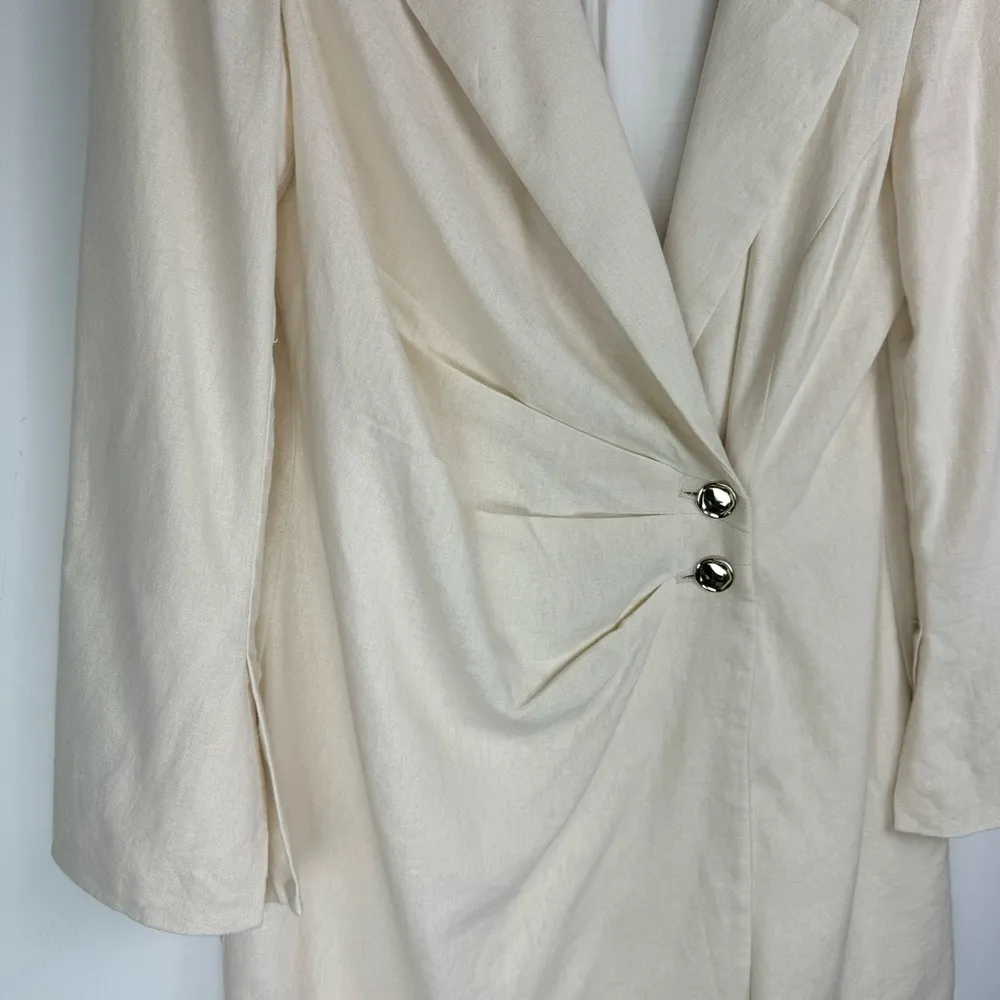 NWOT ZARA Linen Blend Blazer Dress Sz Large Pleated Button Wrap - Image 9