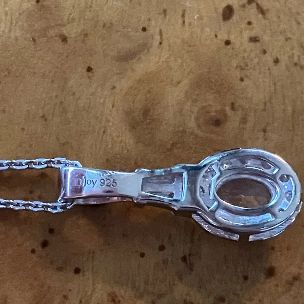 Natural Rainbow Moonstone Moissanite Sterling Silver Halo Necklace - Image 4