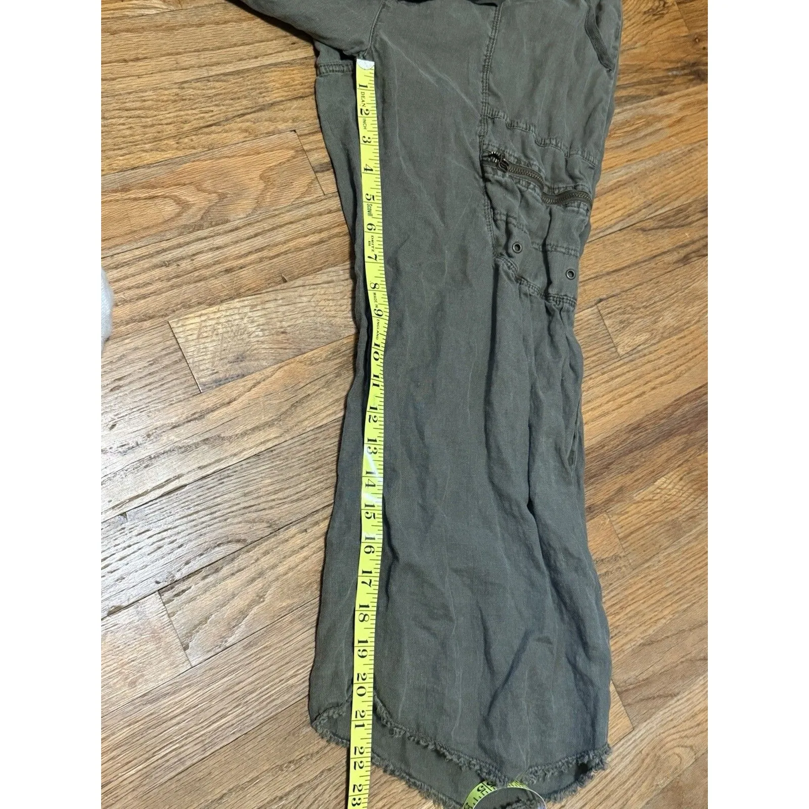 XCVI Pasquel Pant Raw Hem Wide Leg 100% Linen Pull On Foldwaist Green Size Large - Image 10