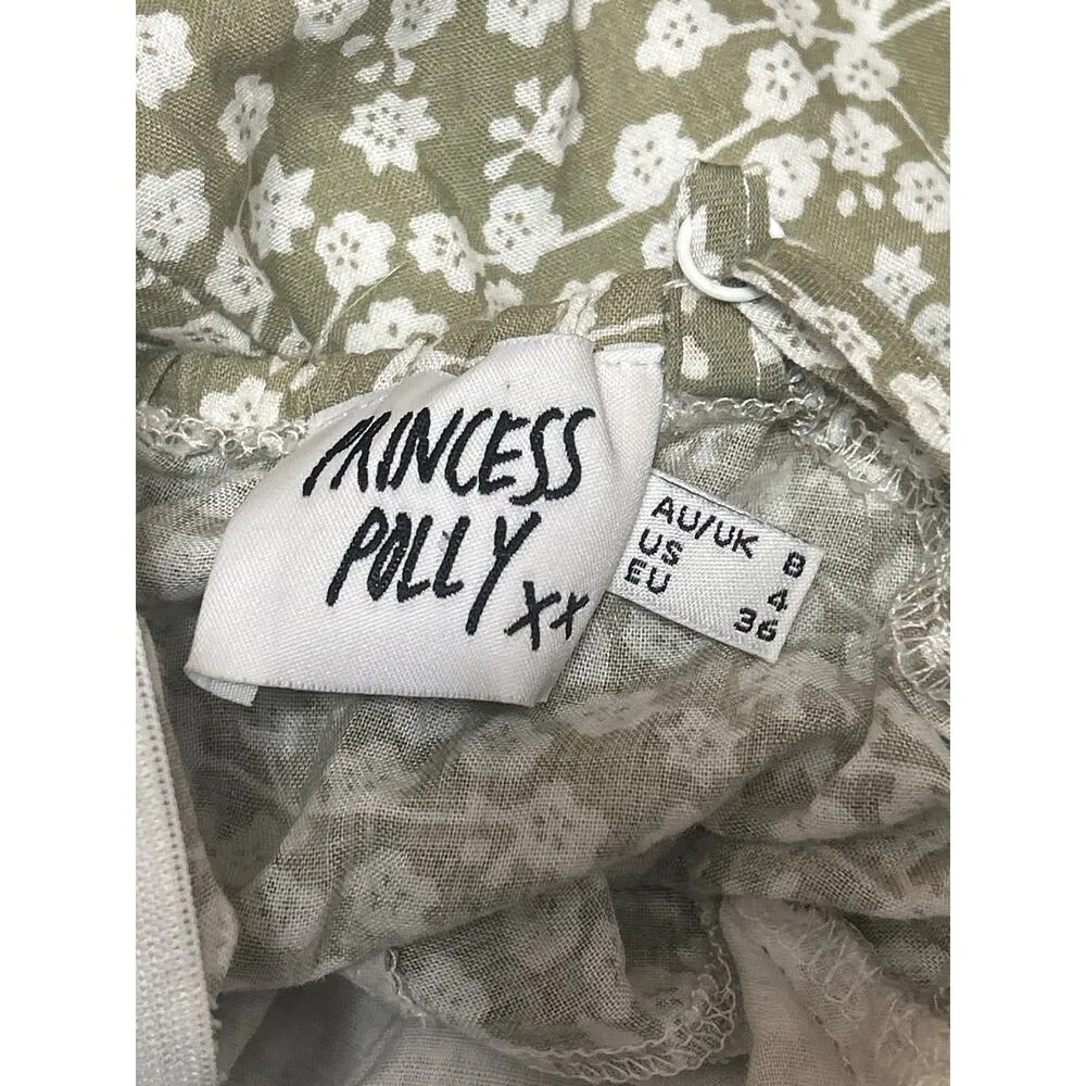 Princess Polly Green White Floral Sleeveless Camisole Tank Wrap Mini Dress 4 - Image 3