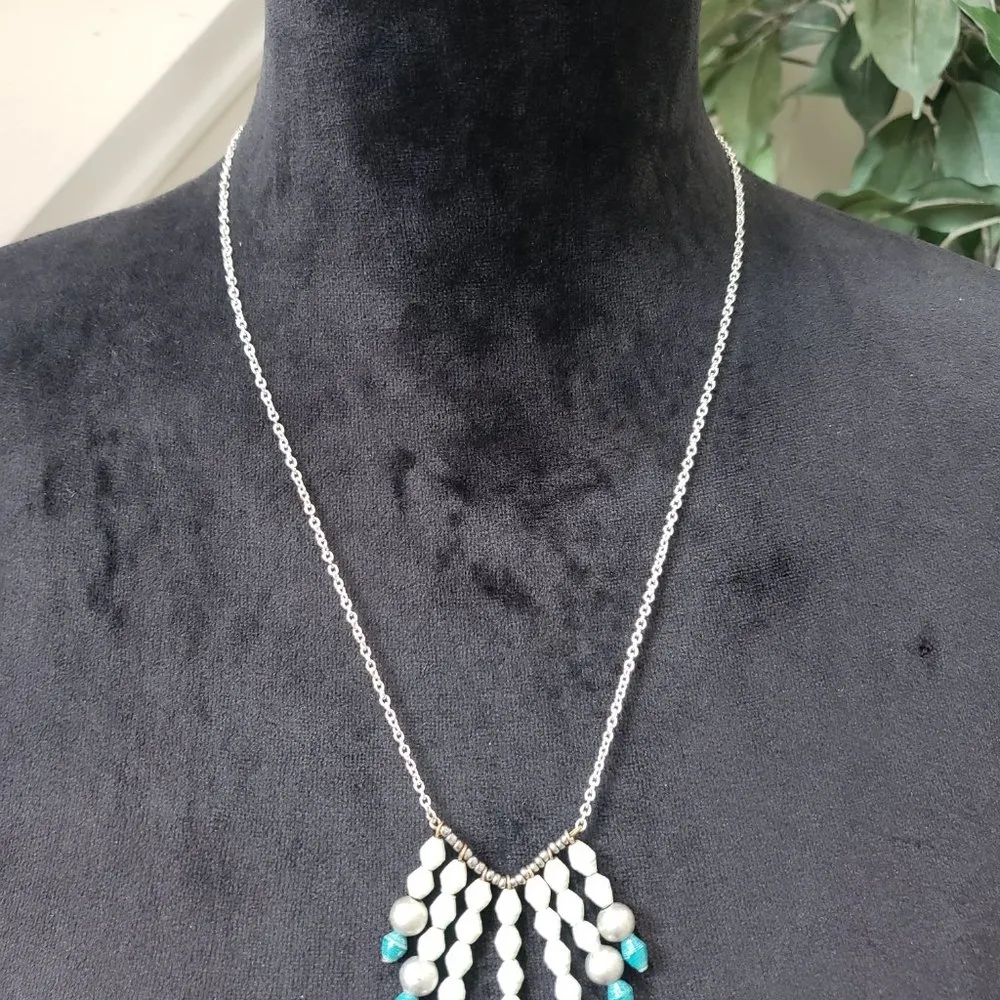 Women's Blue and Green Round Beaded Adjustable Chain Necklace - Image 2