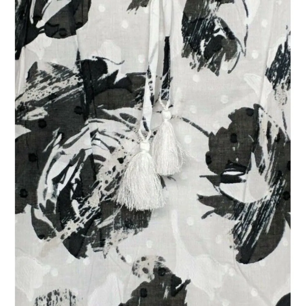 NWT Karl Lagerfeld Womens Floral Necktie Boho Blouse Top Tassels - Small - Image 6