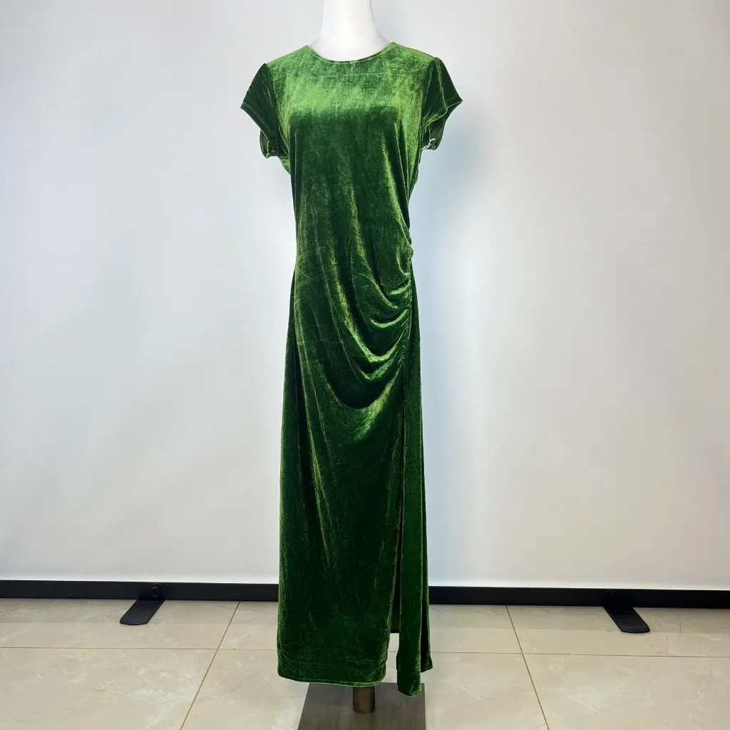 NWOT Reformation Merel Velvet Midi Dress In Green Velvet Size M - Image 2