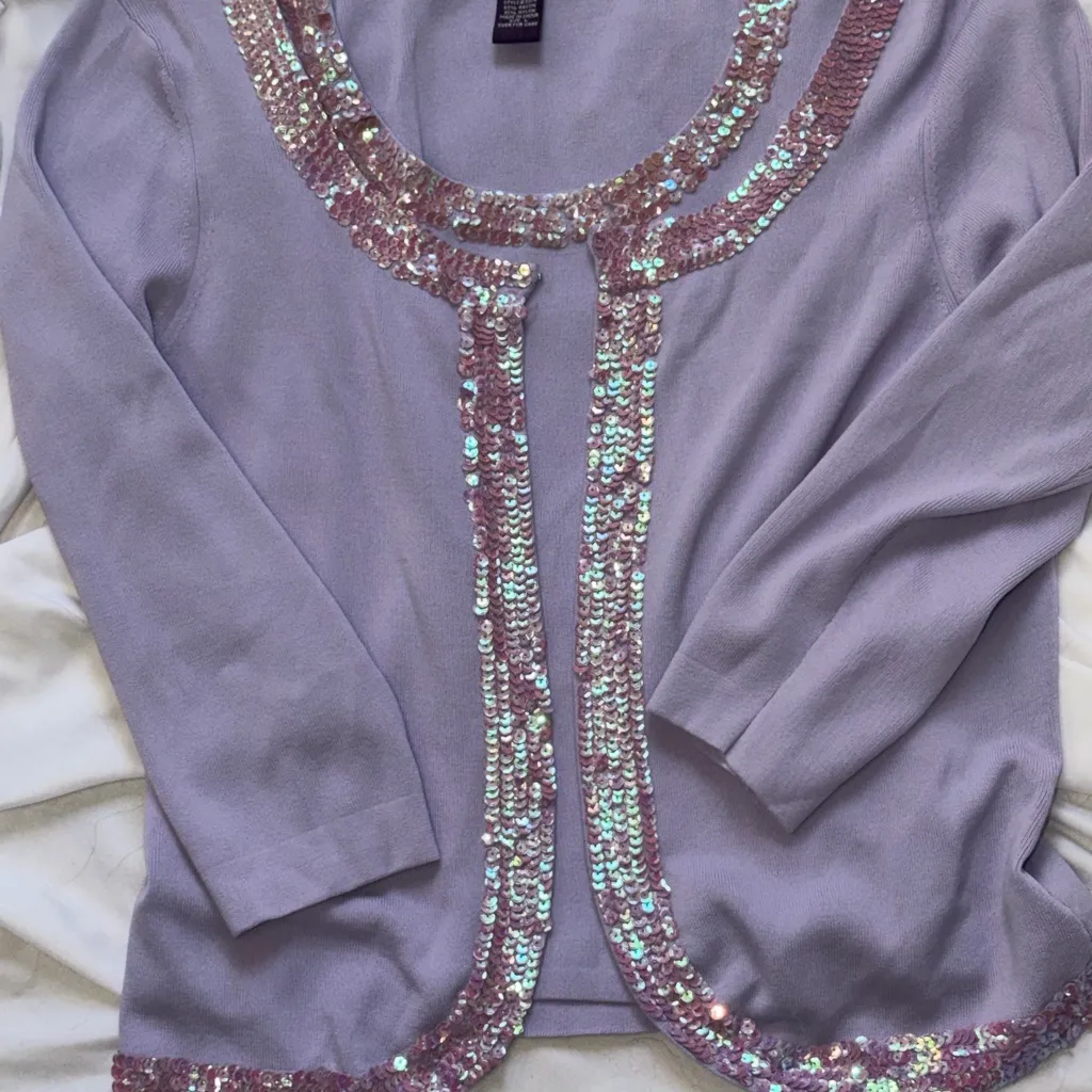 Russell Kemp Lavender Tank and Cardigan with Sequin Detail Size Large Med Tank Purple - Image 4