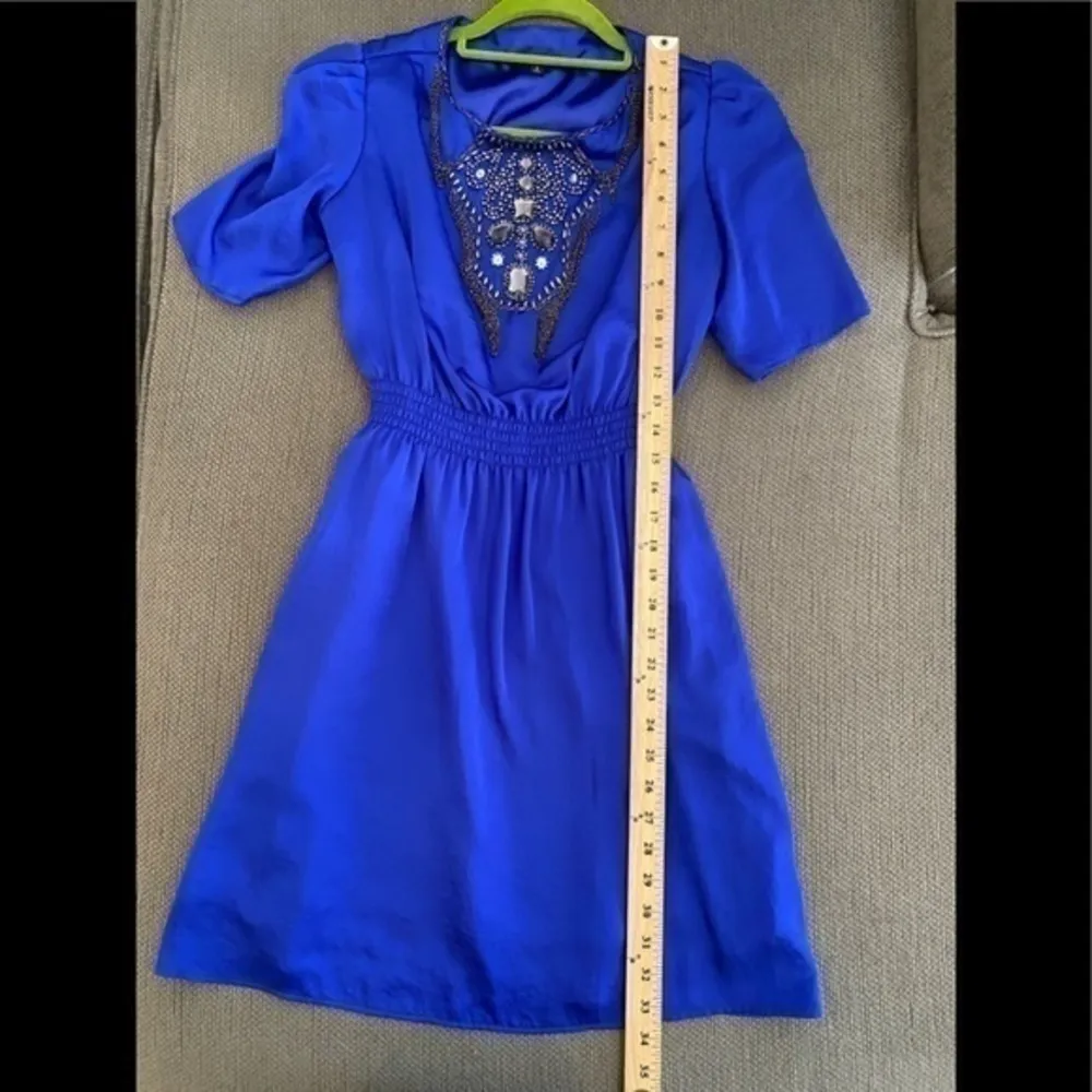 GIANNI BINI S Bejeweled Blue Sateen Dress - Image 2