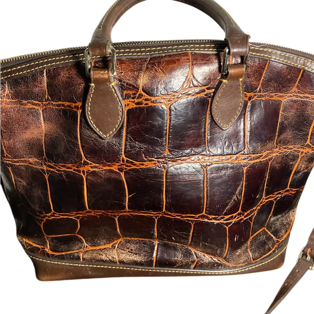 DOONEY & BOURKE CROC EMBOSSED DILLEN Brown Leather Handbag - Image 5