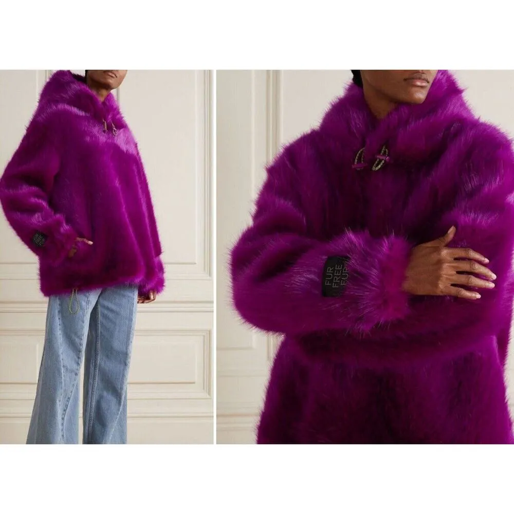 NEW Stella McCartney Adan Purple Faux Fur Pullover Hooded Coat Hoodie Jacket S/M - Image 8