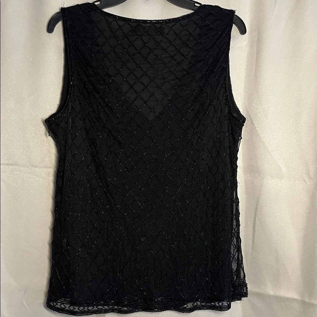 Ralph Lauren Black Label Beaded Tulle Sleeveless Blouse Black 12 - Image 4