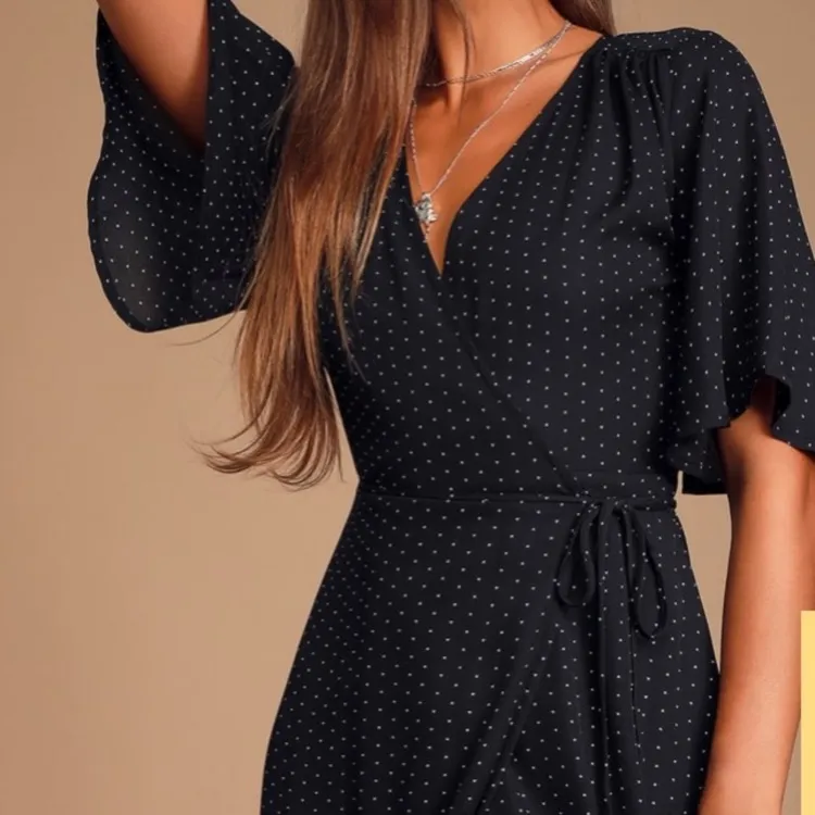 Lulu's Farah Black & White Polka Dot High Low Wrap Midi Dress #Gr - Image 3