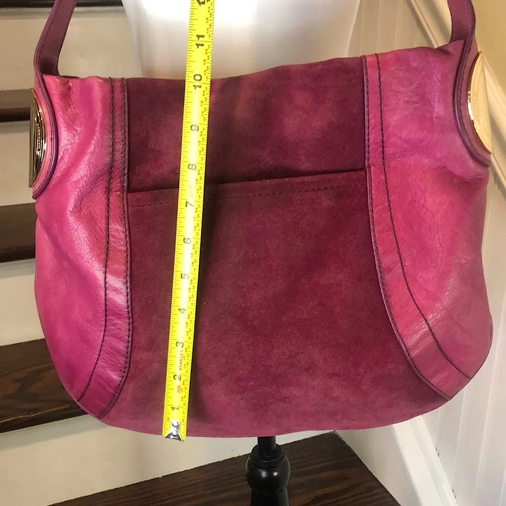 B MAKOWSKY Purple Leather & Suede Hobo Bag with Leopard Ocelot Print Lining - Image 9