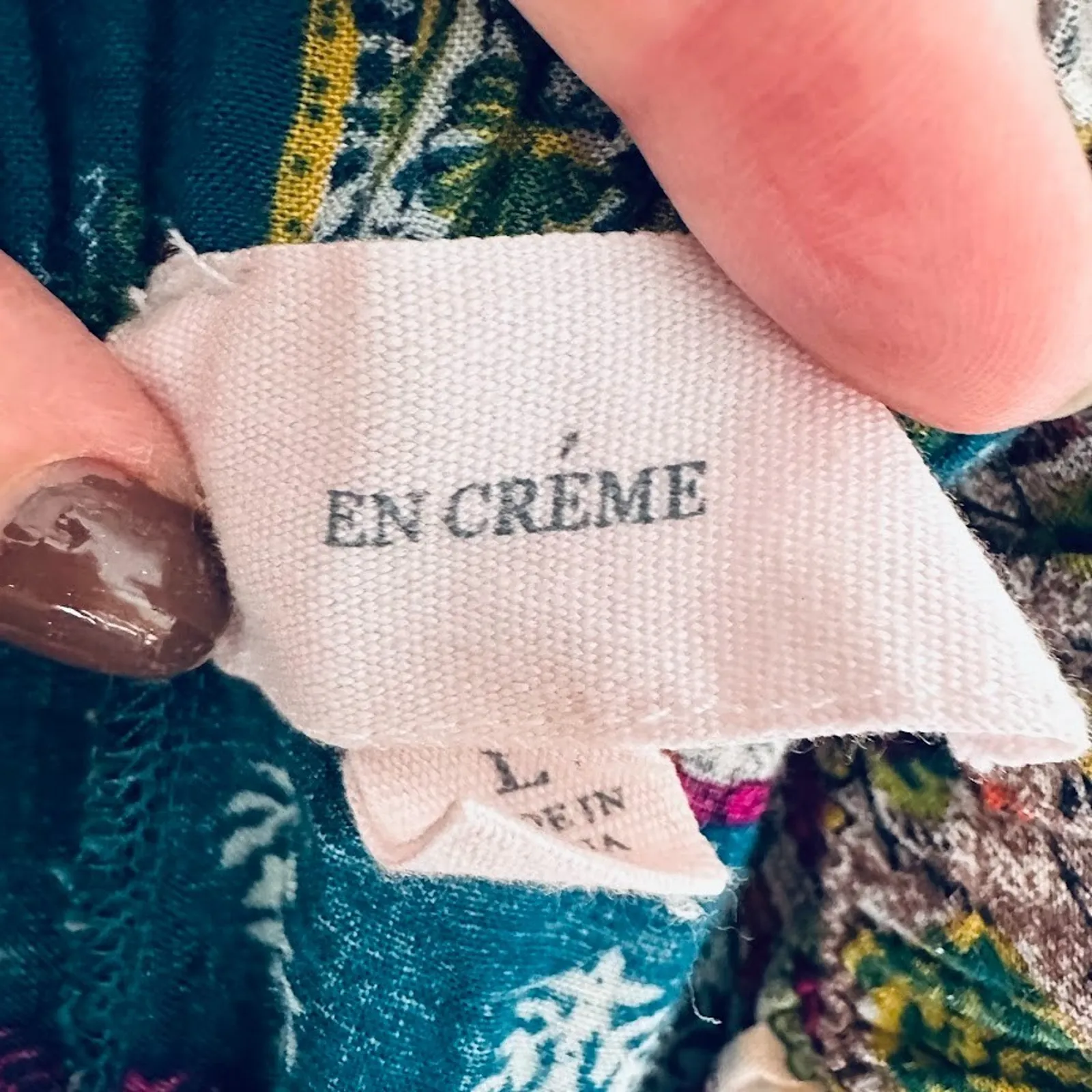 En Creme Boho Wide Leg Pants Flowy Size Large Hippie Festival Pull On Beachy Blue - Image 10