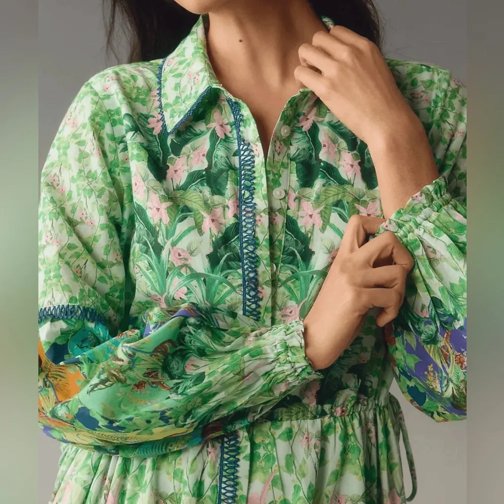 Anthropologie Long-Sleeve Printed Maxi Shirt Dress Jungle Print - Image 5