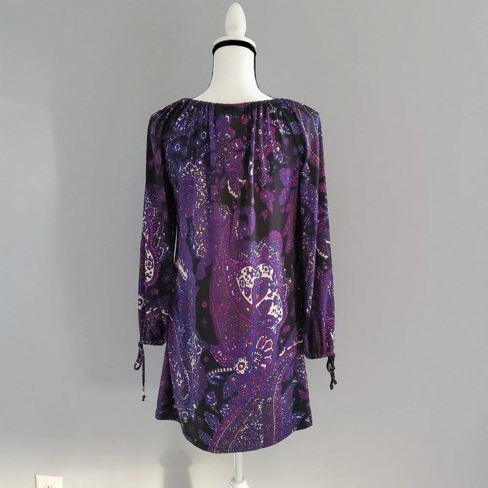 Alyn Paige Purple Tie Sleeve Paisley Boho Style Dress M - Image 4