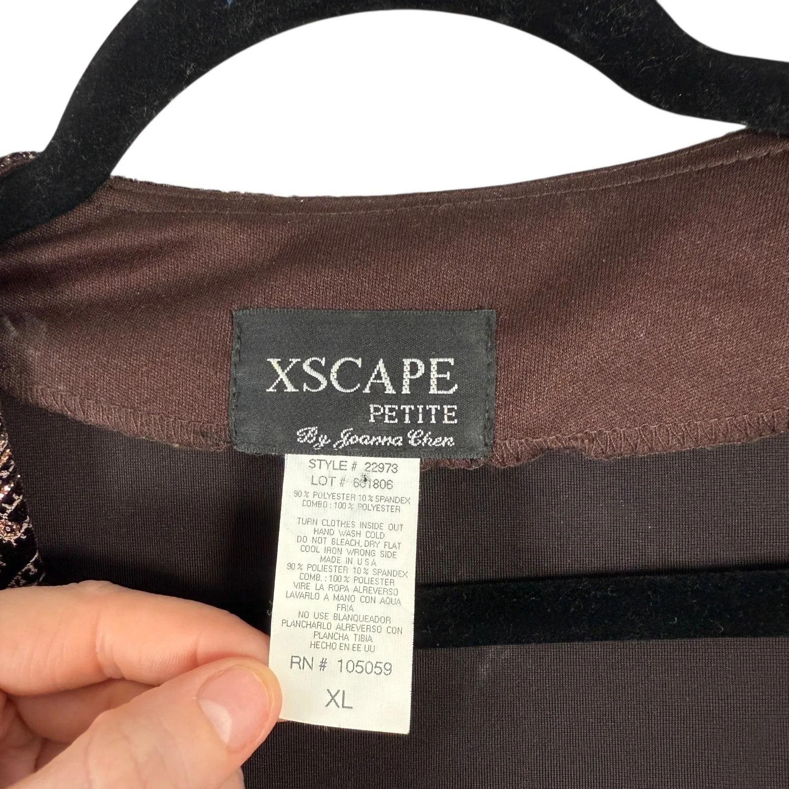 Xscape Brown Gold Sequin Paisley Velvet Jacket Party Cocktail Y2K Womens XL - Image 3