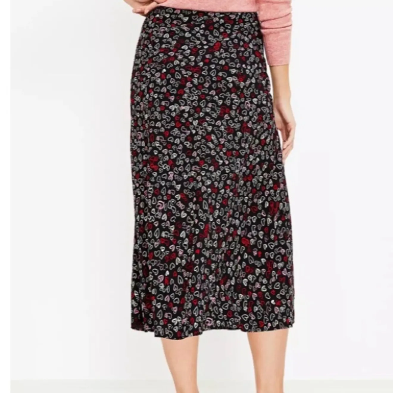 LOFT Black Heart Print Midi Skirt Size 2 Coquette Valentines Romantic Y2K Girly - Image 12