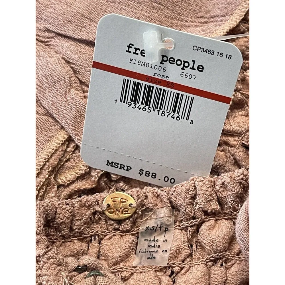 Free People One X-Small Adella Slip Mini Dress Rose Crochet Lace Flowy Smocked - Image 10