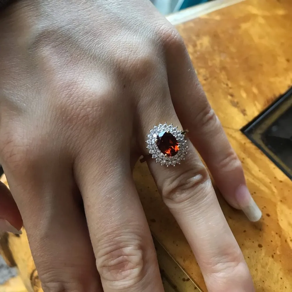 Natural Citrine Sterling Silver Yellow Gold Vermeil Double Halo Ring Size 6 - Image 2