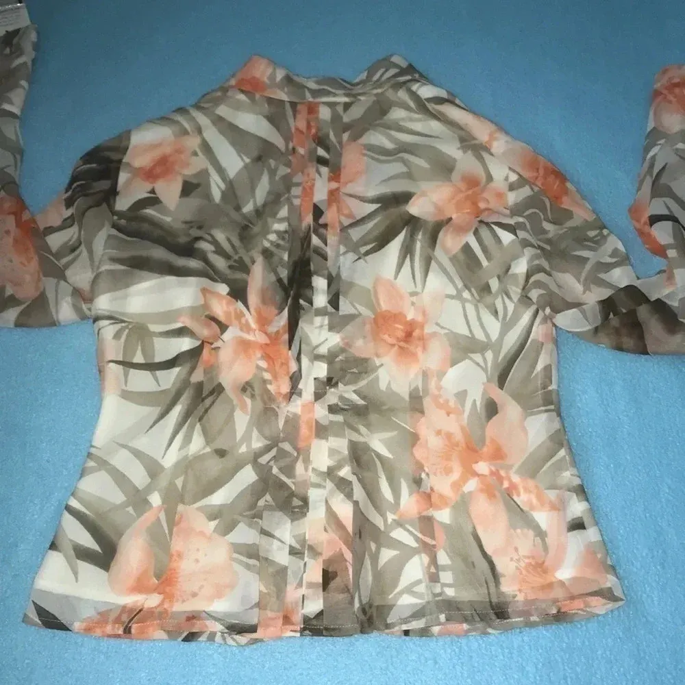 JONES NEW YORK COLLECTION silk semi-sheer long sleeve button up top NEW size 2P - Image 2