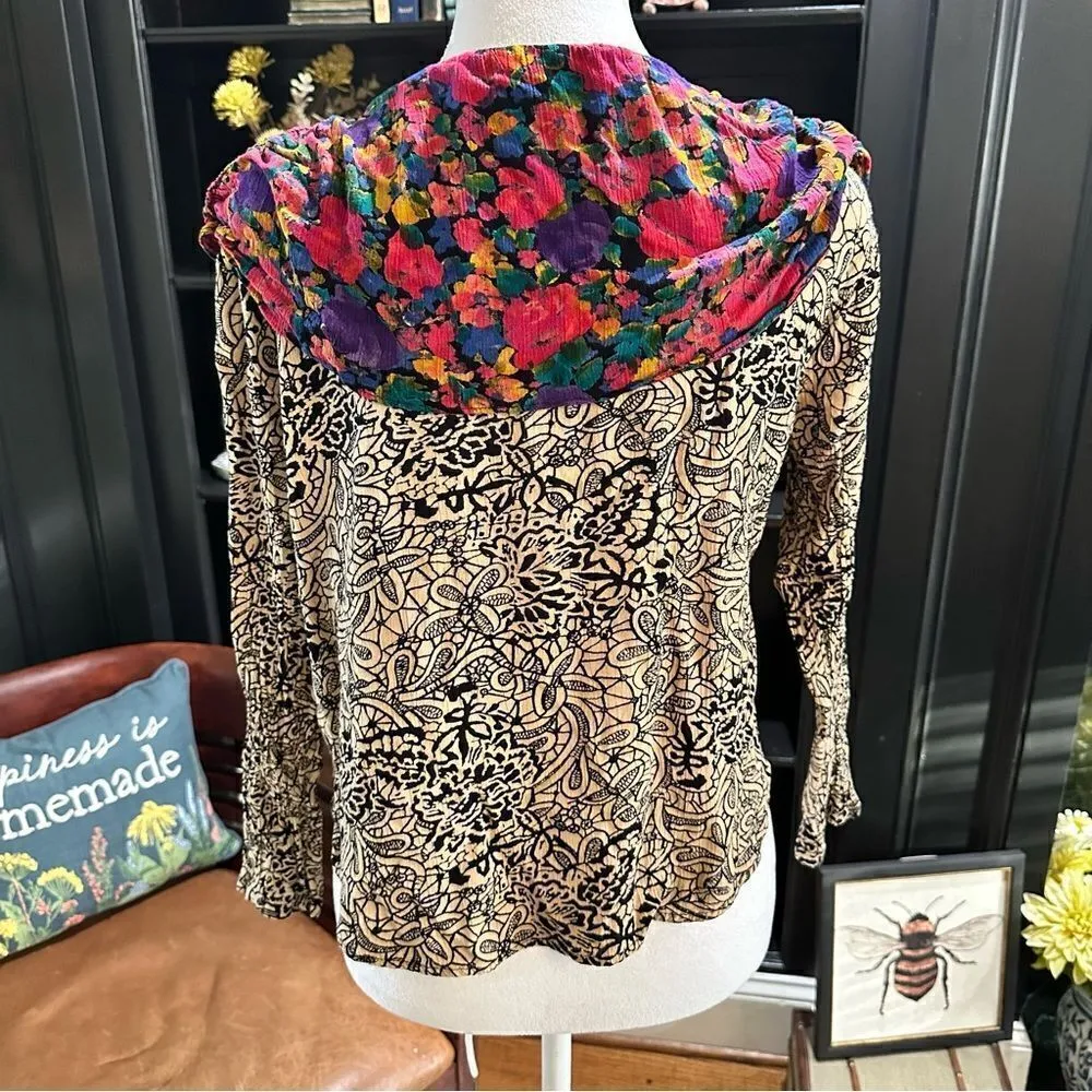 Vintage Carole Little Colorful Blouse Size 6P Black - Image 6