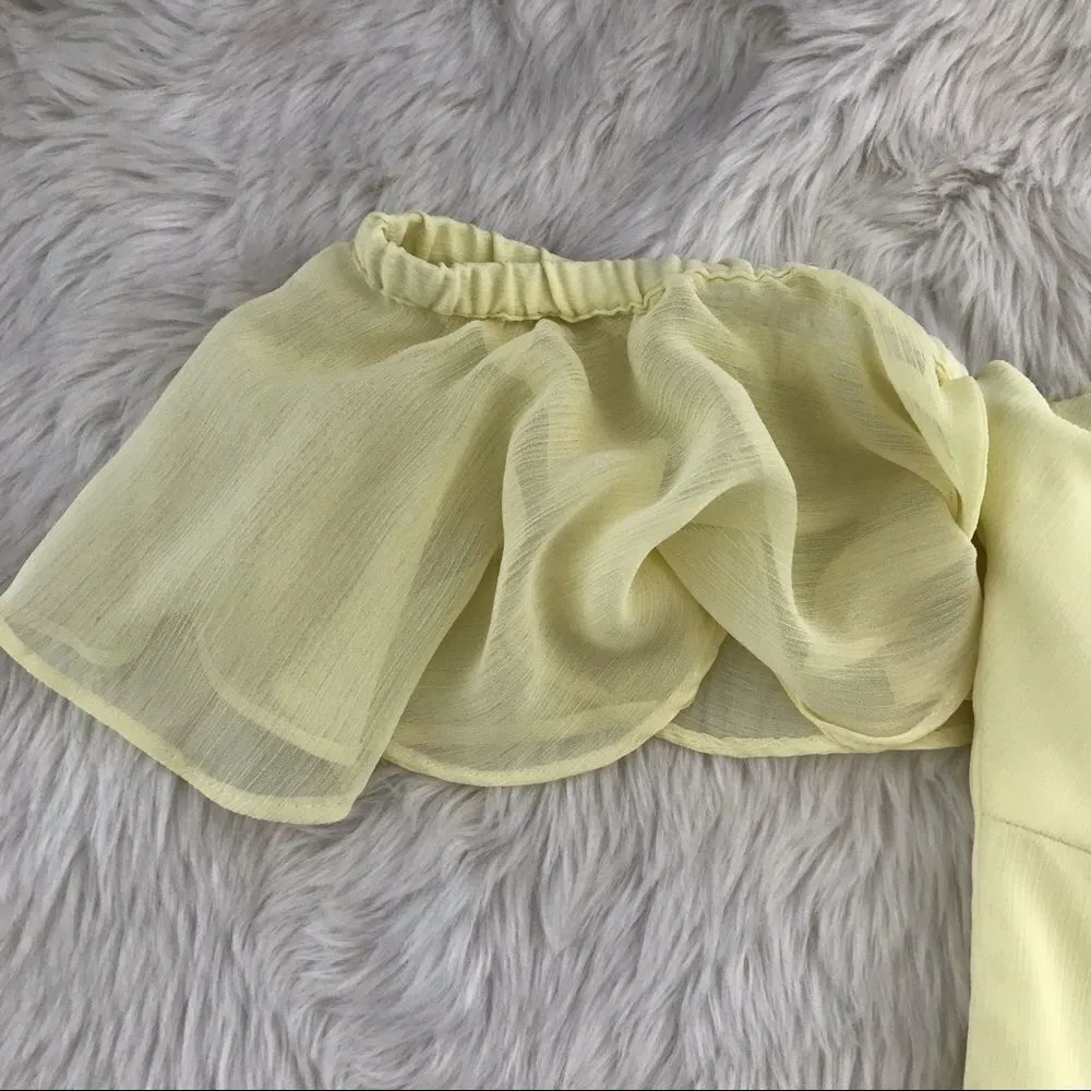 GIANNI BINI Off The Shoulder Midi Dress Yellow Sweetheart Neck A-Line Size 8 New - Image 7