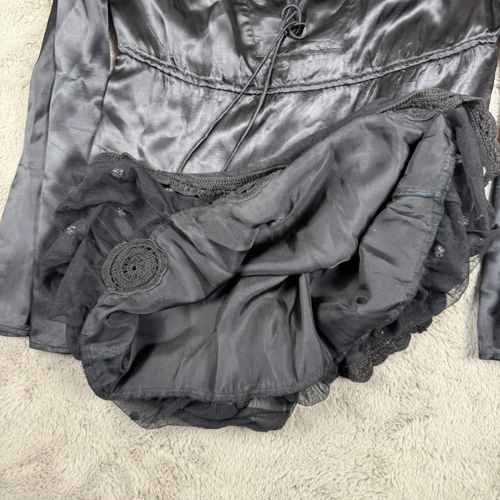 Stella Forest Mini Dress Crochet Trim Black Sz S Babydoll Whimsigoth Fairy‎ Y2K - Image 4