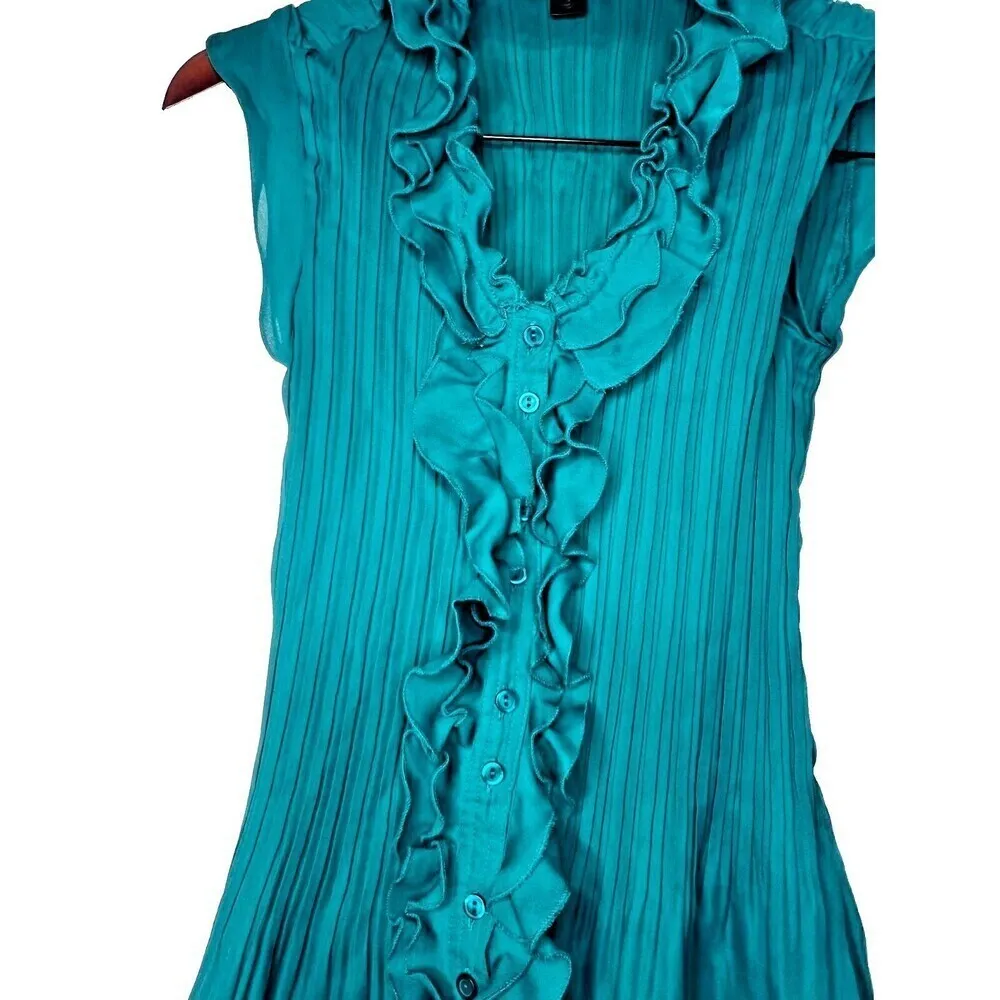 East5th blouse green classics casual women top  blue sleeveless size S - Image 8