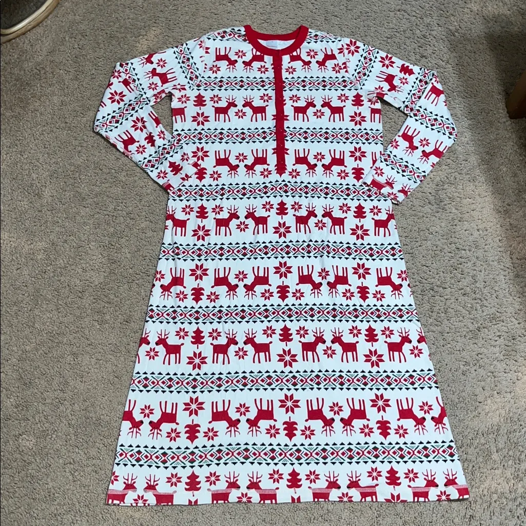 Hanna Andersson Dear Deer Henley Nightgown Long Sleeve Fair Isle‎ Christmas M Red - Image 3