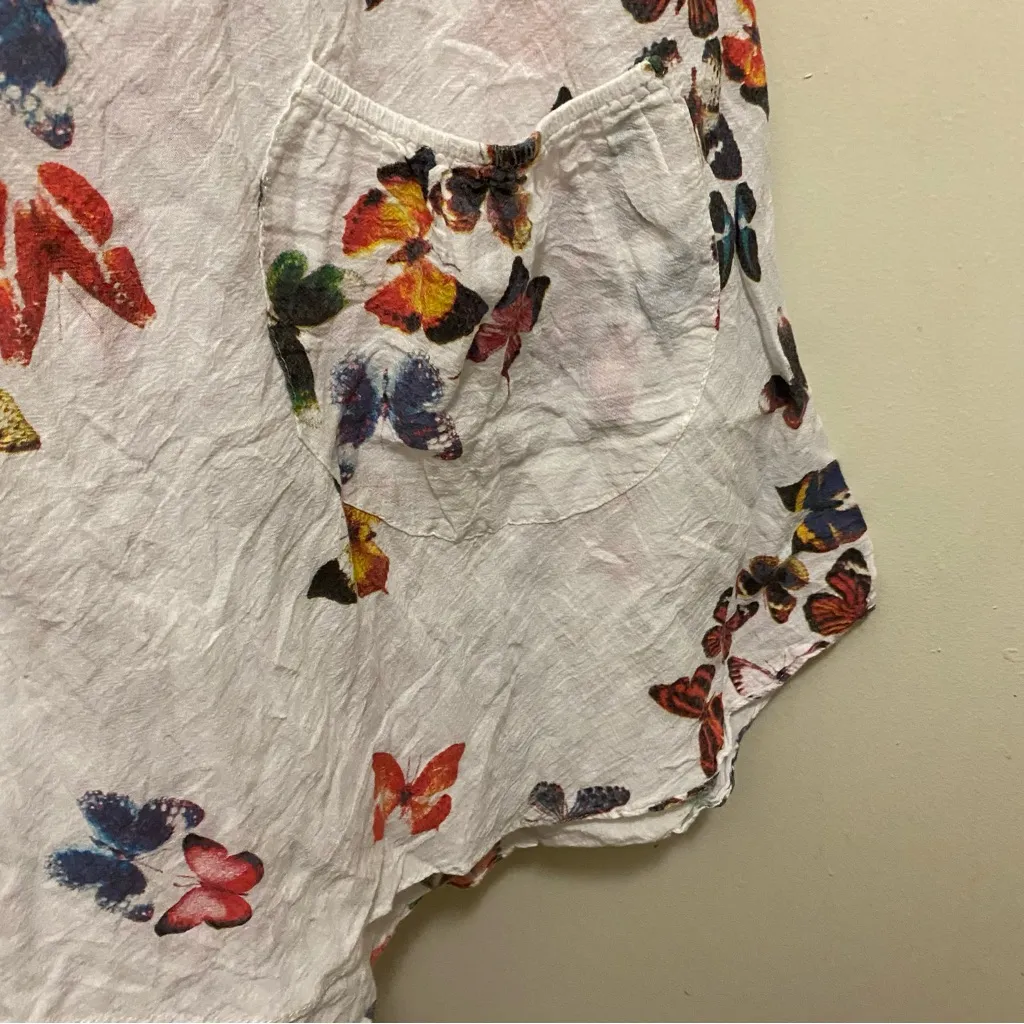 Vtg Womens White Cotton Smocked Tunic Top Or Mini Dress XL Butterflies Butterfly - Image 6