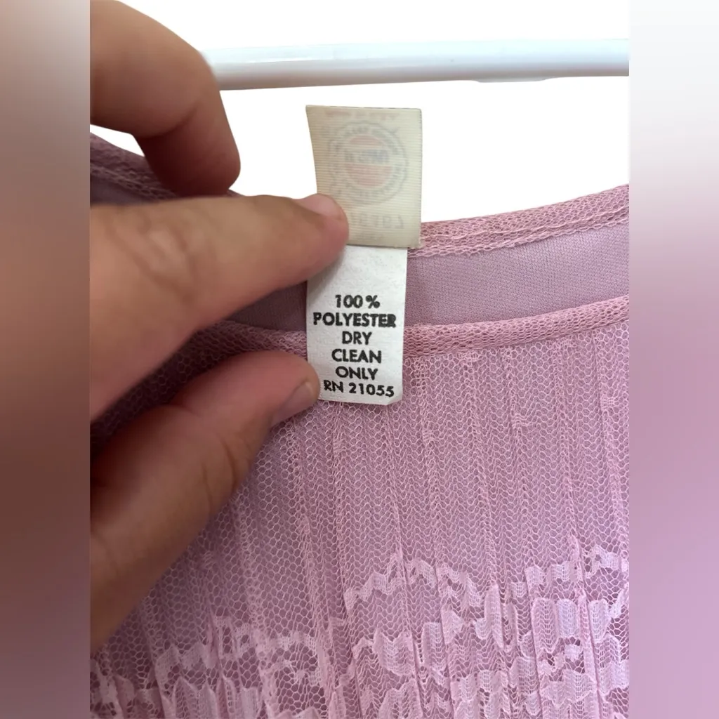 VINTAGE 70s Elegant Pink lavender Sheer Lace Maxi Dress,Size 12,made in U.S.A. - Image 12