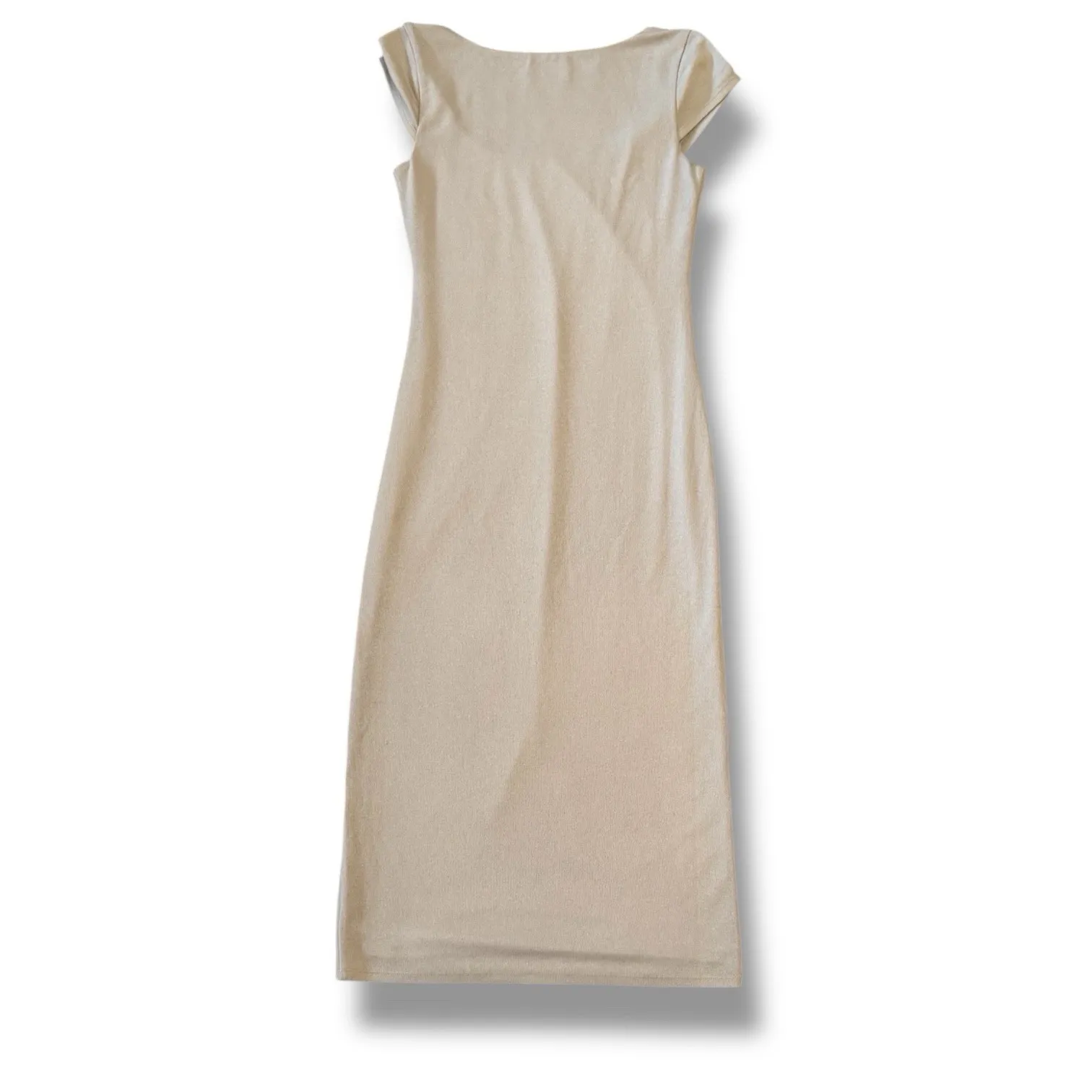 Lovers + Friends  Sutton Midi Dress Tan Ribbed Minimalist Neutral Bodycon Medium‎ - Image 3