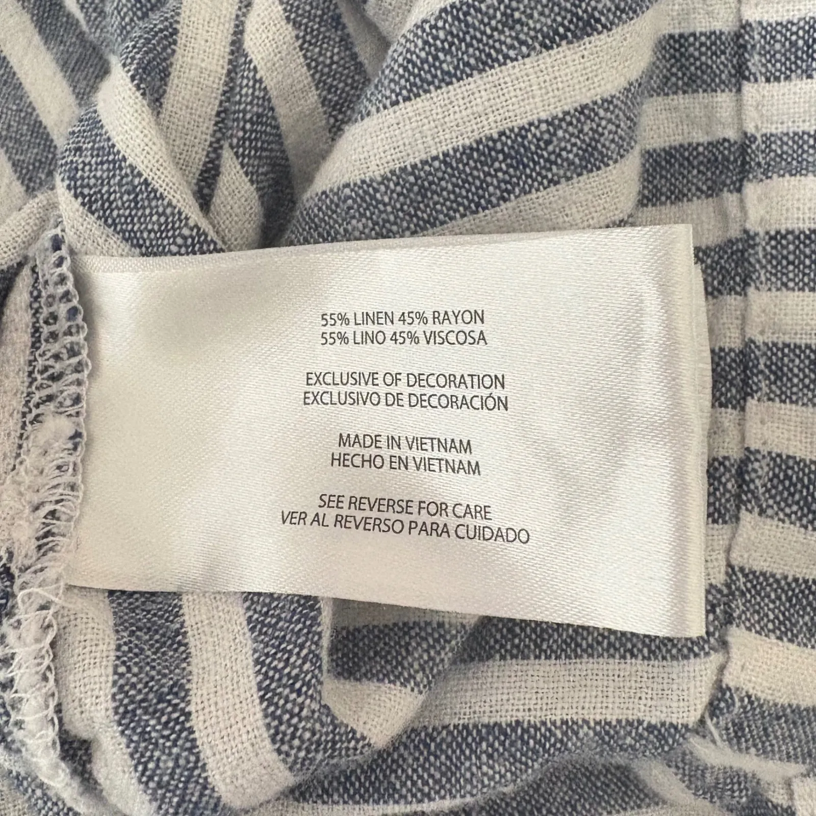 Orvis Womens Linen Blend Button‎ Top L Blue White Striped Coastal Beachy Travel - Image 5