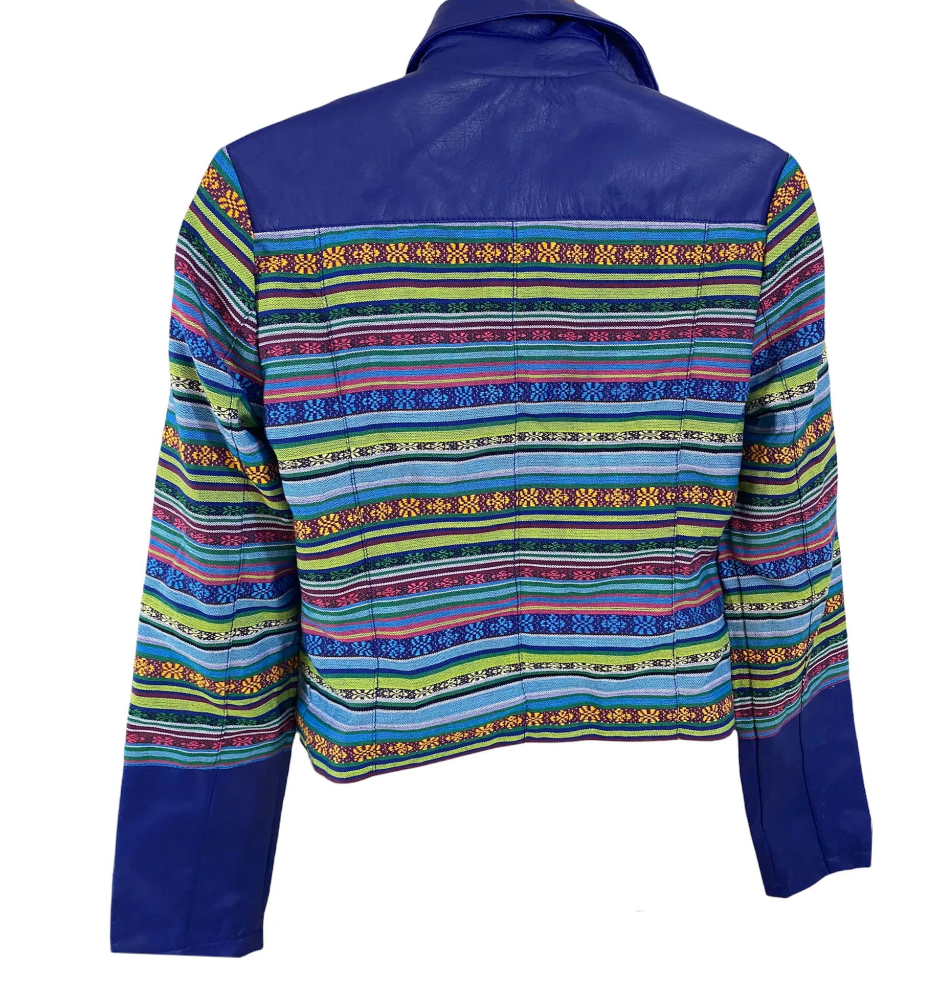 YOKI Outerwear Aztec Mexican Faux Leather Crop Motorcycle Jacket Royal Blue S - Image 3