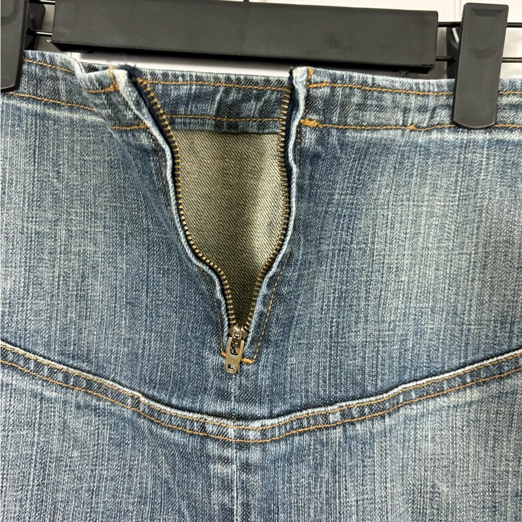 London Jean Stretch Original Classic Y2K Denim Blue Distressed Textured Skirt 4 - Image 3