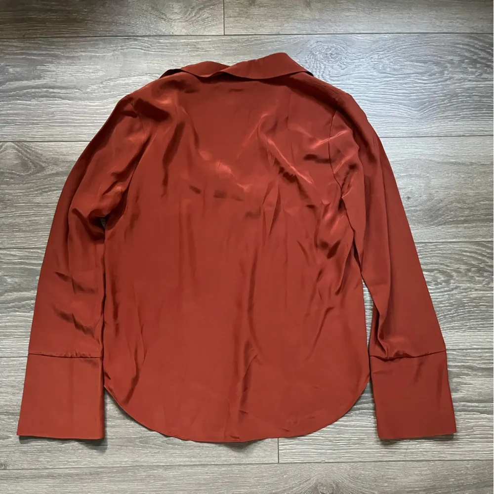 Cinq à Sept Burnt Orange Long Sleeve Ruffle Career 100% Silk Blouse Size S - Image 2