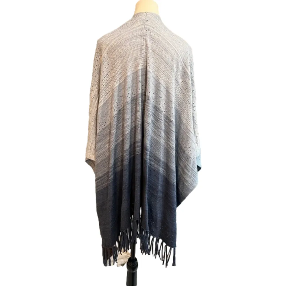 White House Black Market ombré Blue Gradient Ruana Shawl Wrap EUC size S/XS - Image 4
