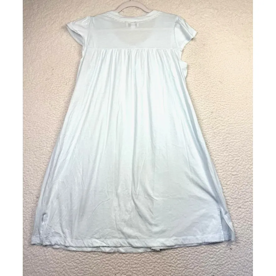 Miss Elaine Nightgown Womens Medium Embroidered Smocked Yoke Lace Trim Sleepwear Blue - Image 2